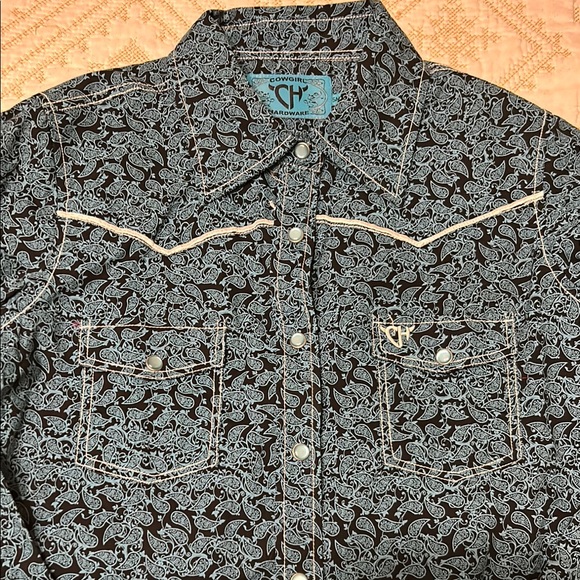Cowgirl Hardware Black and Blue Paisley Western Shirt - Picture 1 of 5